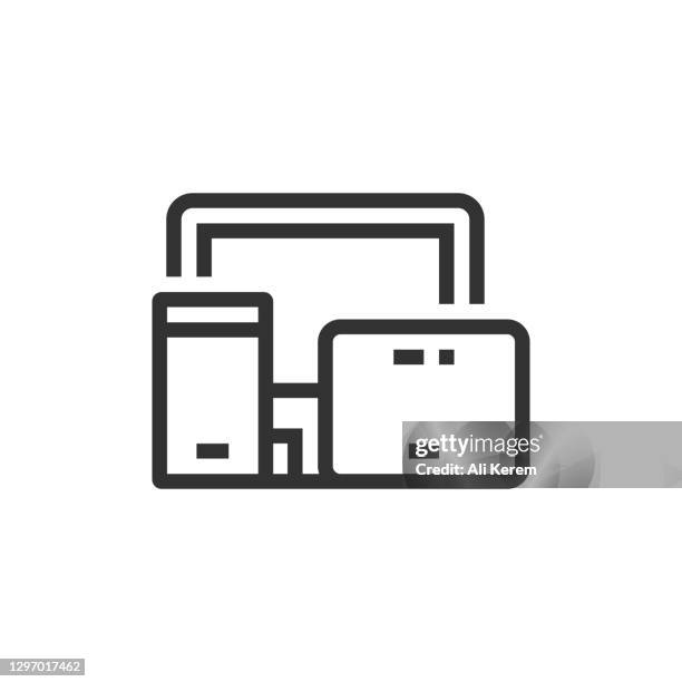responsive design line icon - responsive web design stock illustrations