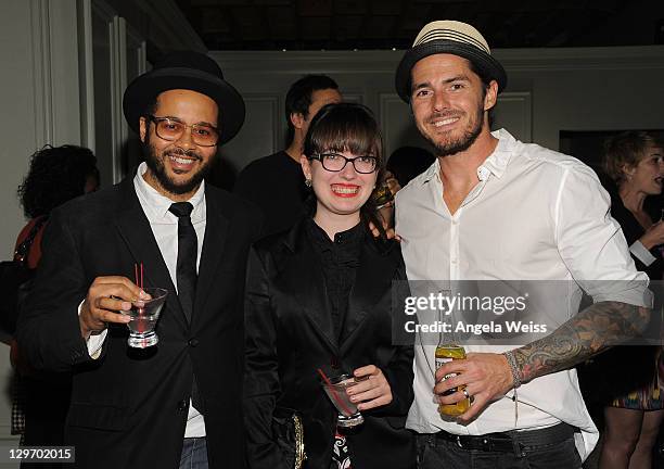 Benjamin Mohapi, Heather Taylor and James Galvin attend the Galvin Benjamin Salon Launch Event on October 19, 2011 in West Hollywood, California.