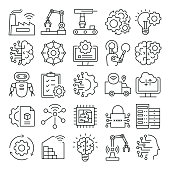 Industry 4.0 Related Vector Line Icons. Pixel Perfect Outline Symbol