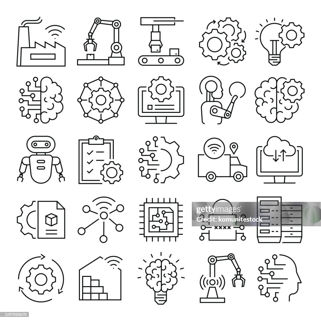 Industry 4.0 Related Vector Line Icons. Pixel Perfect Outline Symbol