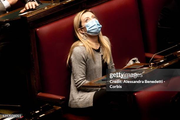 Leader of right party Fratelli d'Italia Giorgia Meloni attends a confidence vote at the Deputies Chamber on January 18, 2021 in Rome, Italy....