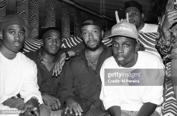 Russell Simmons and A Tribe Called Quest attend an album-release party for A Tribe Called Quest's "The Low End Theory" on September 16, 1991 in New...