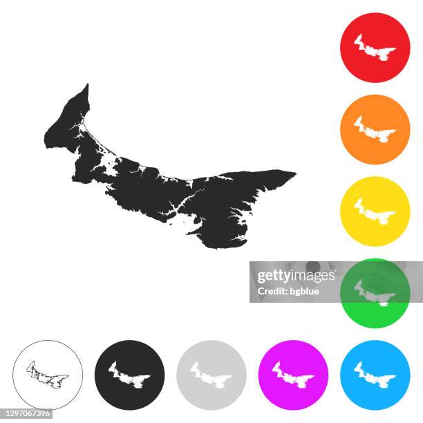 prince edward island map - flat icons on different color buttons - prince edward island stock illustrations