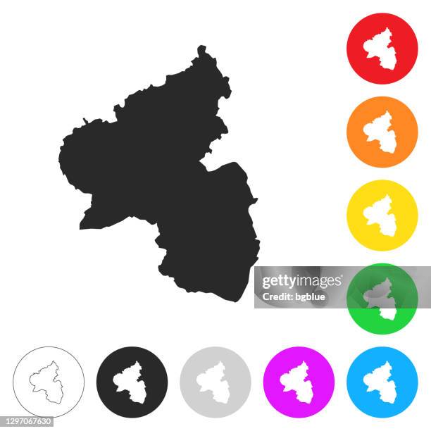 ラインラント-プファルツ州地図 - 異なるカラーボタン上のフラットアイコン - ラインラント＝プファルツ州点のイラスト素材／クリップアート素材／マンガ素材／アイコン素材