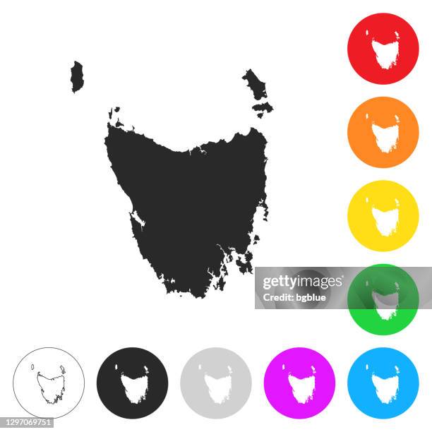 tasmania map - flat icons on different color buttons - map tasmania stock illustrations