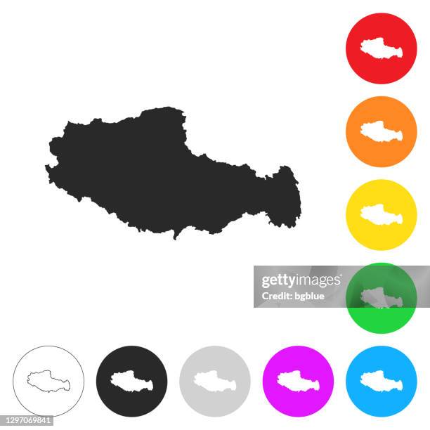 tibet map - flat icons on different color buttons - tibet autonomous region stock illustrations