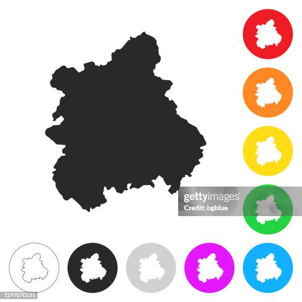 west midlands map - flat icons on different color buttons - birmingham england stock illustrations