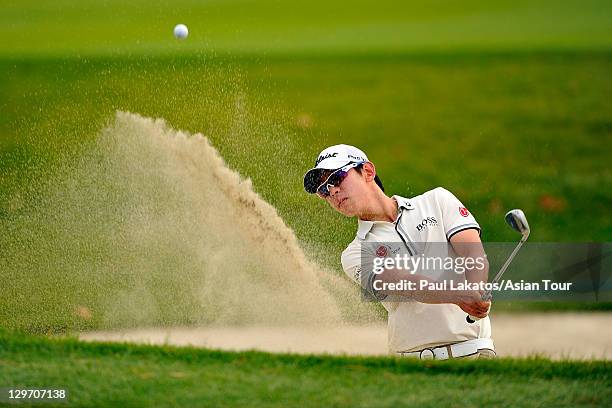 Noh Seung-yul of Korea plays a shot during round one of the CJ Invitational at Haesley Nine Bridges Golf Club on October 20, 2011 in Yeoju-gun, South...