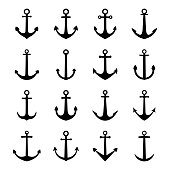 Set of silhouettes of anchors, vector illustration