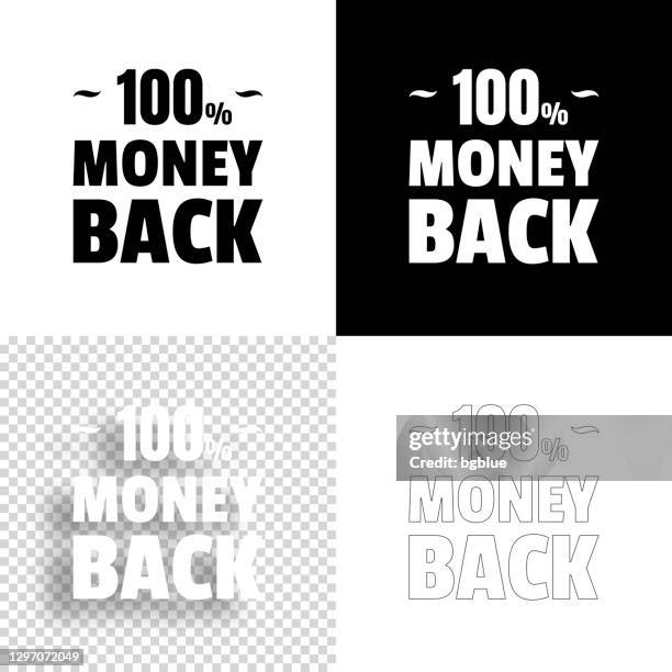 100 percent money back (100% money back). icon for design. blank, white and black backgrounds - line icon - give back stock illustrations