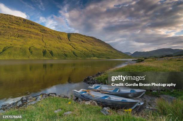 loch scardroy reflections. - brown trout stock pictures, royalty-free photos & images