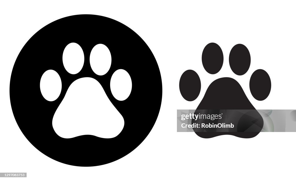 Icono de impresión de pata de círculo negro