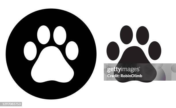 bildbanksillustrationer, clip art samt tecknat material och ikoner med ikon för black circle paw print - däggdjur