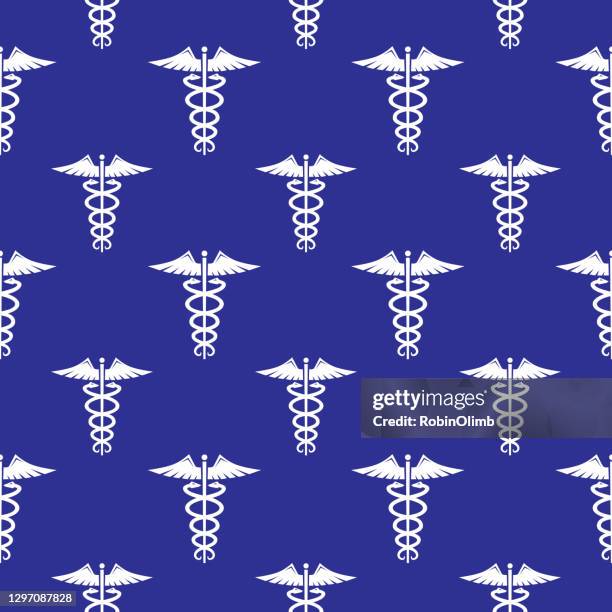 caduceus seamless pattern - medical symbol stock illustrations