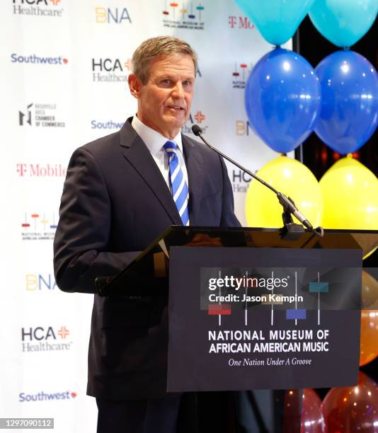 Tennessee Governor Bill Lee attends The National Museum Of African American Music Grand Opening at The National Museum of African American Music on...