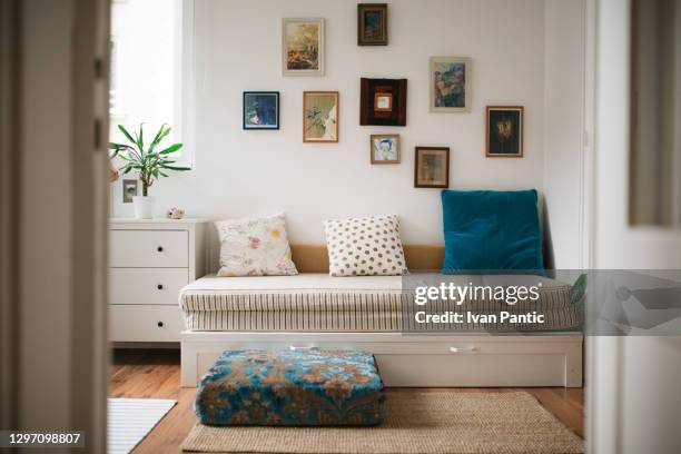 modern home interior - sofa bed stock pictures, royalty-free photos & images