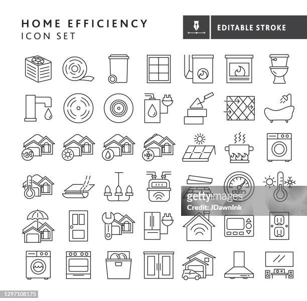 home efficiency big thin line icon set - editable stroke - home improvement vector stock illustrations