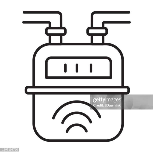 home efficiency natural gas meter thin line icon set - editable stroke - natural gas meter stock illustrations