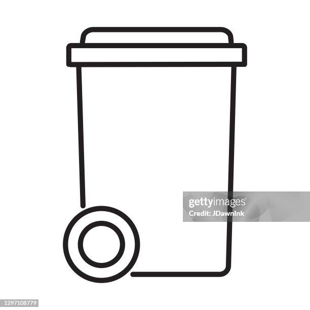 stockillustraties, clipart, cartoons en iconen met home efficiency garbage bin thin line icon set - bewerkbare lijn - vuilnisemmer op wielen