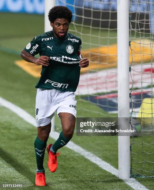 Luiz Adriano of Palmeiras celebrates after scoring the fourth goal of his team during the match against Corinthians as part of Brasileirao Series A...