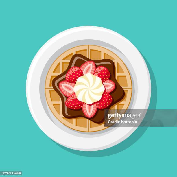chocolate strawberry waffle overhead icon - waffles overhead stock illustrations