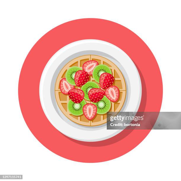 strawberry kiwi waffle overhead icon - waffle fries top down stock illustrations