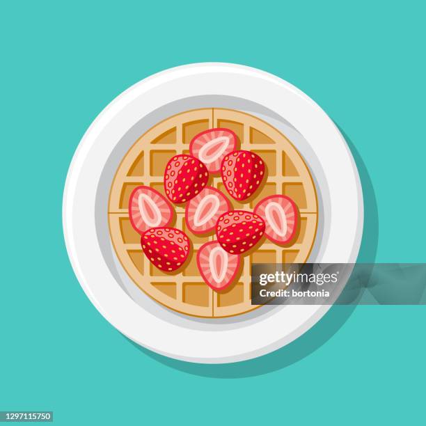 strawberry waffle overhead icon - waffle fries top down stock illustrations