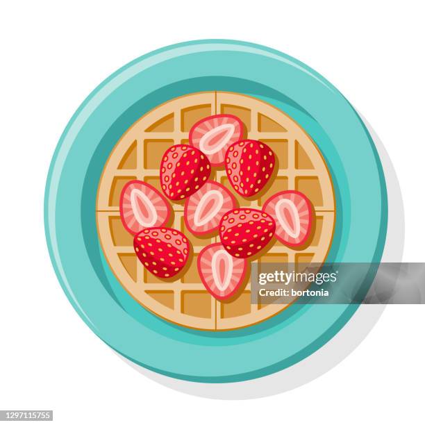 strawberry waffle overhead icon - waffle fries top down stock illustrations