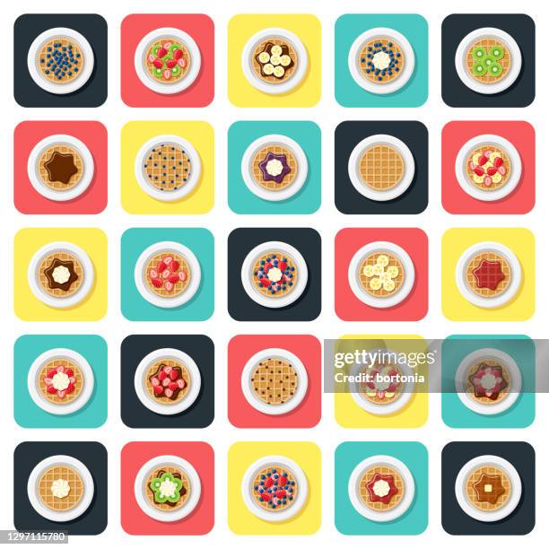 waffle toppings icon set - waffles overhead stock illustrations