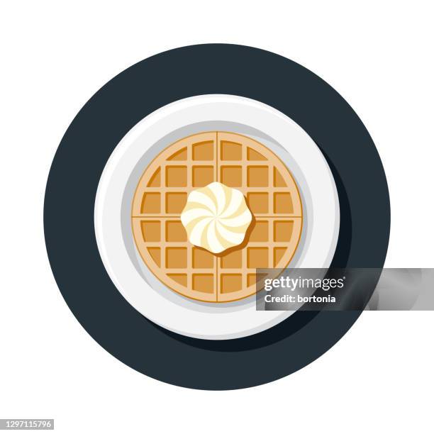 waffle with whipped cream or butter overhead icon - waffle fries top down stock illustrations