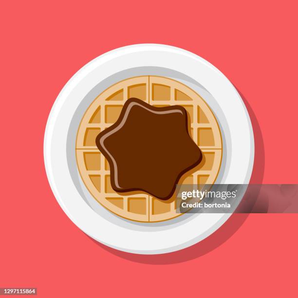chocolate hazelnut spread waffle overhead icon - chocolate sauce stock illustrations
