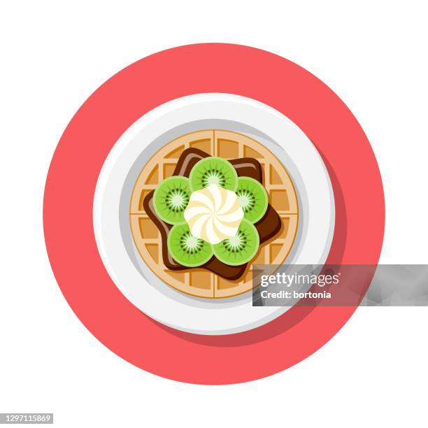chocolate kiwi waffle overhead icon - waffle fries top down stock illustrations