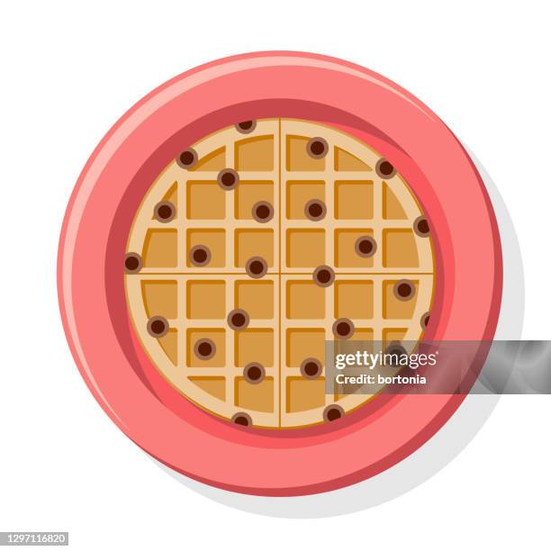 chocolate chip waffle overhead icon - chocolate chips on white stock illustrations