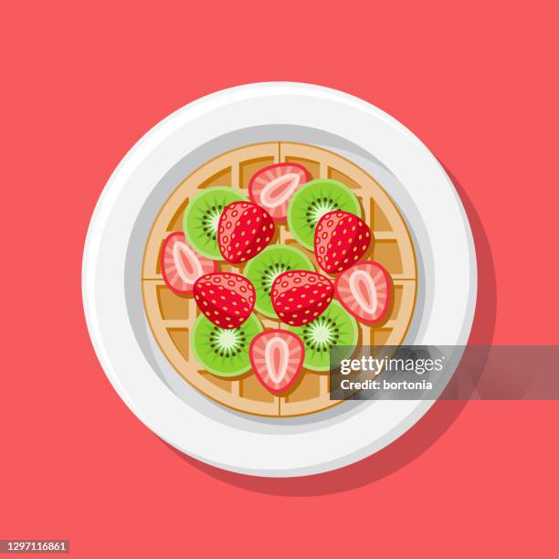strawberry kiwi waffle overhead icon - waffle fries top down stock illustrations