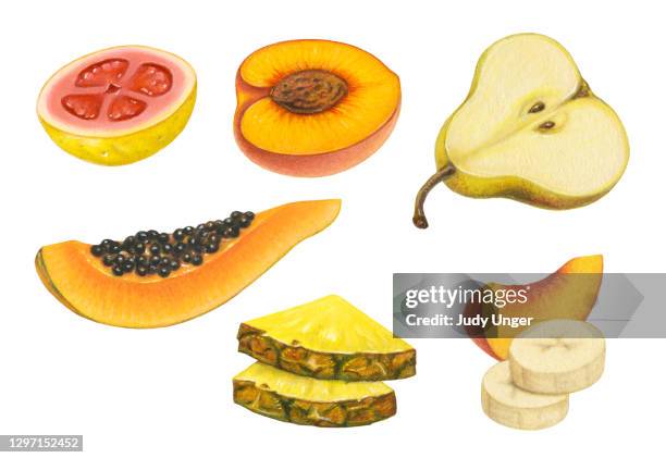 fruit assortment - pineapple half stock illustrations