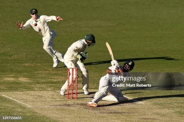 Rishabh Pant of India bats during day five of the 4th Test Match in the series between Australia and India at The Gabba on January 19, 2021 in...