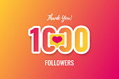Thank you 1000 followers banner, poster, congratulation card for social network. Vector illustration