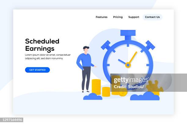 web page design template of scheduled earnings - time is money stock illustrations