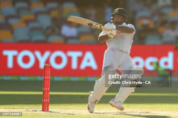 Rishabh Pant of India bats during day five of the 4th Test Match in the series between Australia and India at The Gabba on January 19, 2021 in...