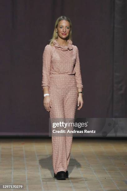 In this image released on January 19, Designer Lana Mueller on the runway after her show as part of Mercedes-Benz Fashion Week Berlin January 2021 at...
