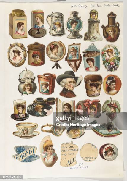 Thirty-one cut-outs from advertising banner for Allen & Ginter Cigarettes, circa 1888. Artist Unknown.
