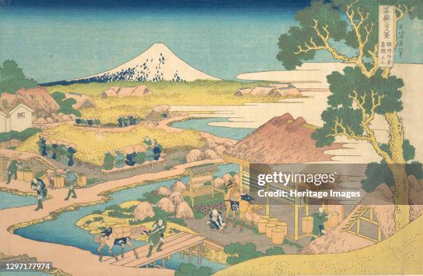 Fuji from the Katakura Tea Fields in Suruga , from the series Thirty-six Views of Mount Fuji , circa 1830-32. Artist Hokusai.