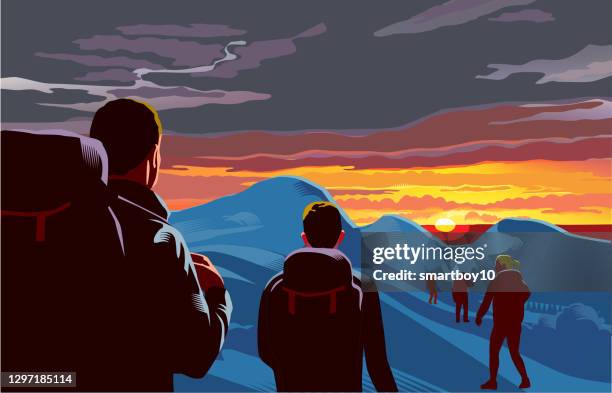hikers or walkers - hiking trail stock illustrations