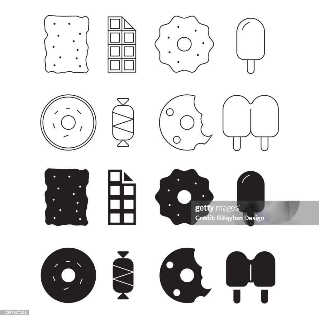 Snack icon set. Bakery icon.