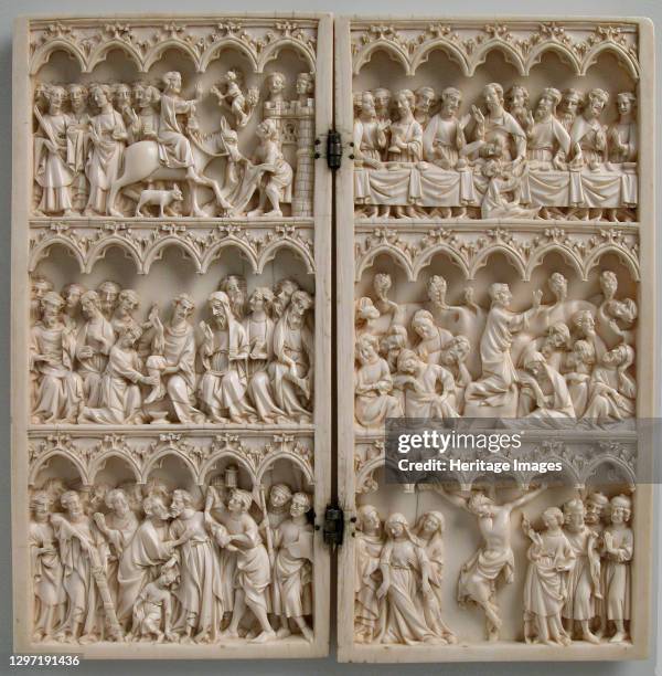 Diptych with Scenes from Christ's Passion, French, circa 1350-75. Entry into Jerusalem and the Last Supper; Christ washing his disciples' feet and...