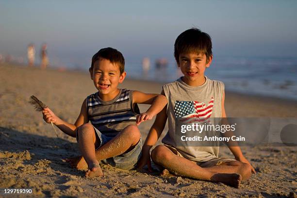 portrait of brothers on beach - american flag ocean stock pictures, royalty-free photos & images