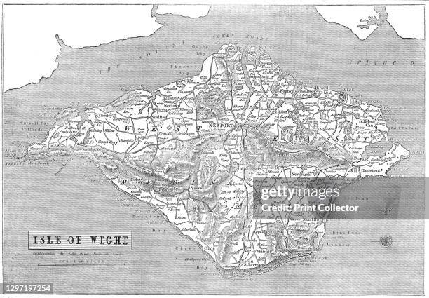 The Isle of Wight, 1844. Map of the Isle of Wight, off the south coast of England, made using 'Mr. Palmer's patent Giyphographic process, or Engraved...