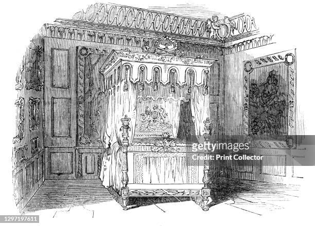 Her Majesty's State Bed, Burghley, 1844. Queen Victoria and Prince Albert were the guests of the Marquis of Exeter, at Burghley House, near Stamford,...