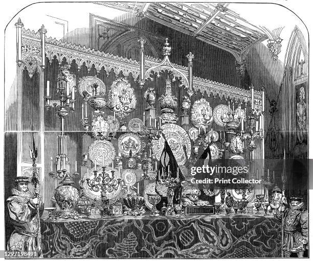 The Grand Buffet, St. George's Hall, at the Garter Banquet, given for His Majesty the King of the French, 1844. Royal plate at Windsor Castle used...