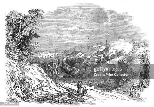 Coburg - from His Royal Highness Prince Albert's drawing, 1845. View of the town of Coburg in Bavaria, Germany. It is '...built in the middle of a...